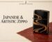 Artistic black and gold windproof lighter on a red textured surface