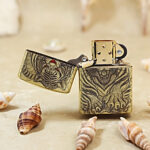 Zippo Armor brass tiger lighter KZ300 artwork detail