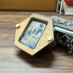 Walnut hexagonal collectible lighter display box, view 6 – lighter not included