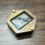 Walnut hexagonal collectible lighter display box, view 7 – lighter not included