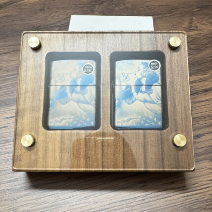 Walnut wood collectible display case for two Zippo lighters – lighters not included